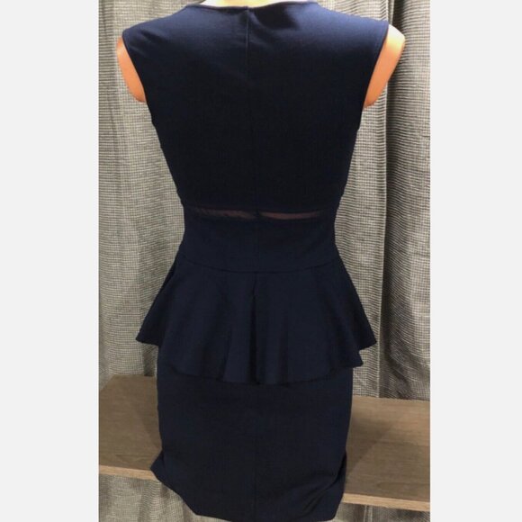 Brand New Victoria’s Secret Moda Intl’ Navy Blue Ponte Knit & Mesh Peplum Dress - Picture 7 of 13
